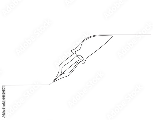 Continuous one line drawing of fountain pen. Fountain pen line art vector illustration. Editable outline