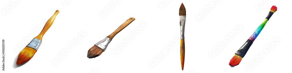 A collection of diverse paintbrushes showcasing different sizes and styles for artistic creativity and expression. A collection of diverse paintbrushes showcasing different sizes and styles for artistic creativity and expression.