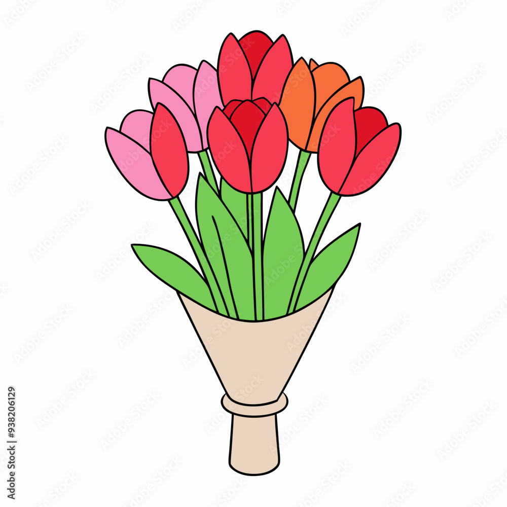 Tulip Bouquet Vector Design on White Tulip Bouquet Vector Design on White