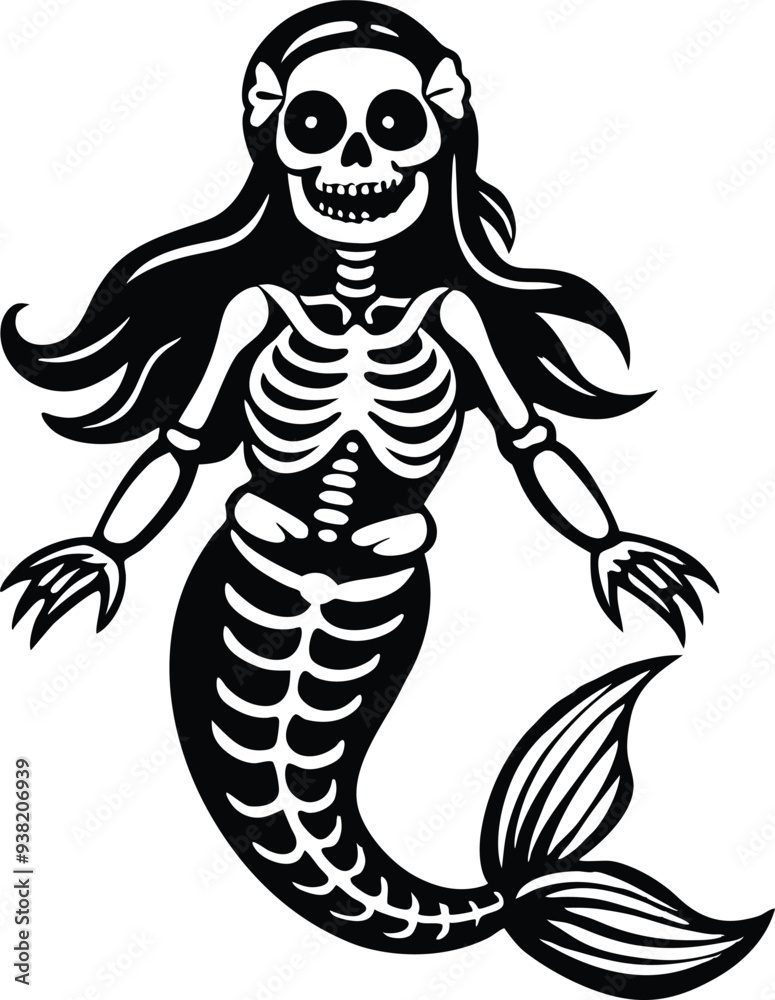 mermaid skeleton silhouette illustration black and white mermaid skeleton silhouette illustration black and white