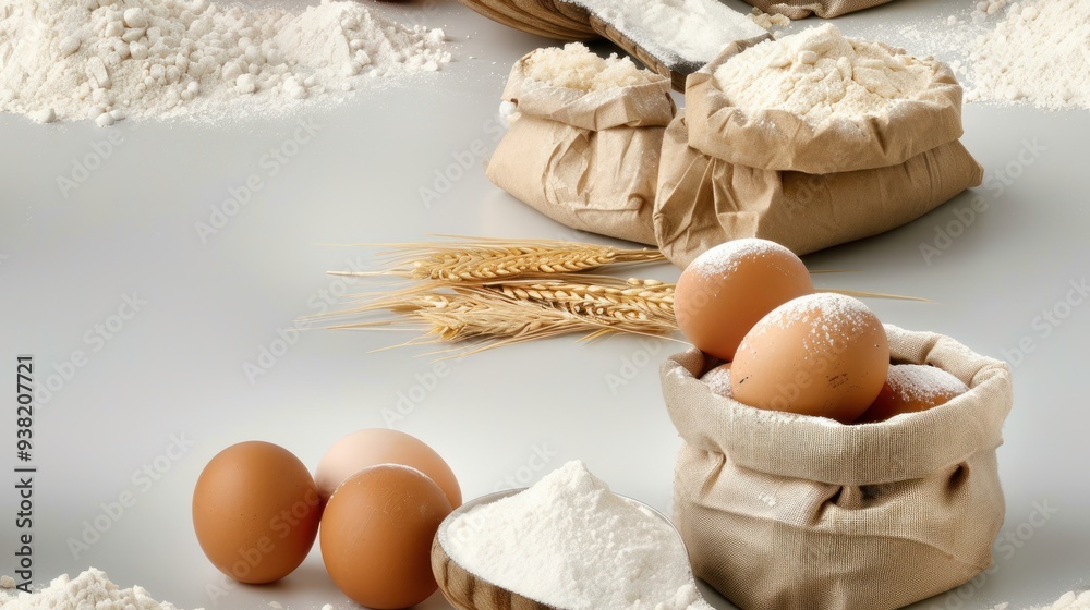 Fresh Ingredients for Baking. Flour and Eggs Fresh Ingredients for Baking. Flour and Eggs