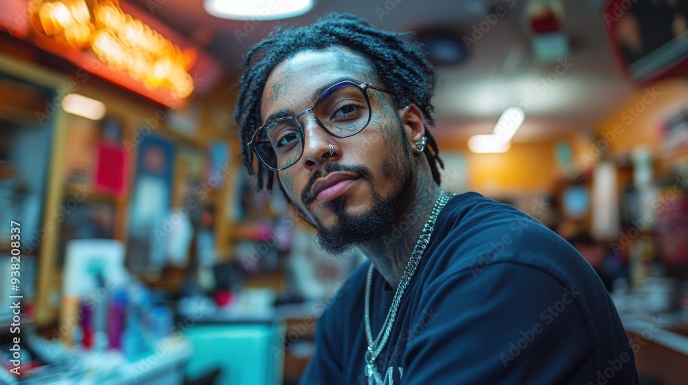 Male piercer performing a piercing in a body piercing studio with professional tools and focus.