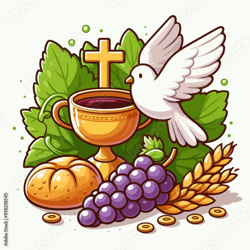 catholic christianity logo dove grapes bread oat grail