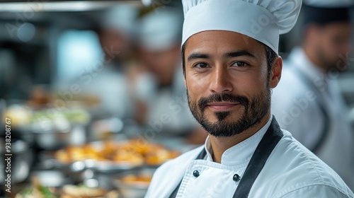 Male chef preparing gourmet dishes in a fine dining kitchen with focus and precision.