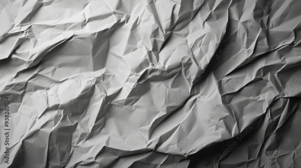 Crumpled gray paper texture with intricate folds and shadows captured in soft light Crumpled gray paper texture with intricate folds and shadows captured in soft light