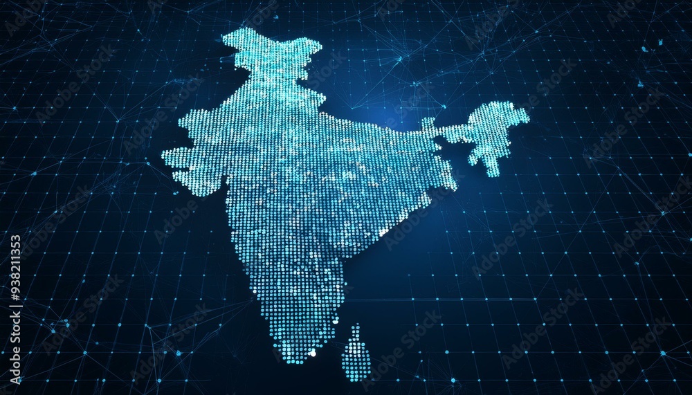 Obraz premium India Digital Map Symbolizing Asian Connectivity and Data Exchange in Cyber Technology