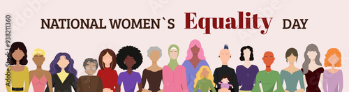 National Womens Equality Day Banner Women of different ethnicities stand side by side.