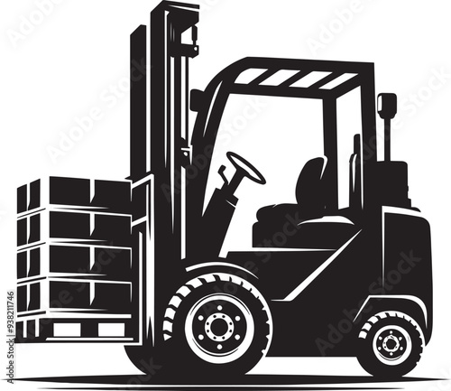 Industrial forklift lifting silhouette vector illustration isolated on a white background