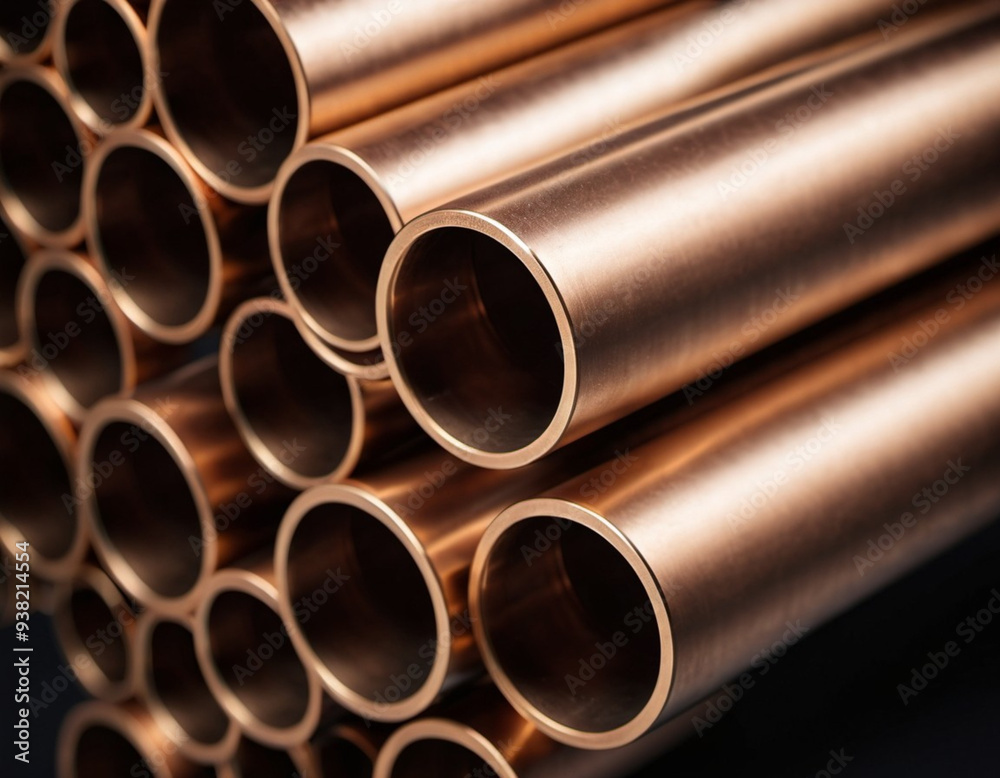 Copper bronze heat exchanger pipes. Heavy non-ferrous metallurgy. Factory industrial production of metal cuprum pipes. Heat exchanger is a technical device in which heat is exchanged between two media Copper bronze heat exchanger pipes. Heavy non-ferrous metallurgy. Factory industrial production of metal cuprum pipes. Heat exchanger is a technical device in which heat is exchanged between two media