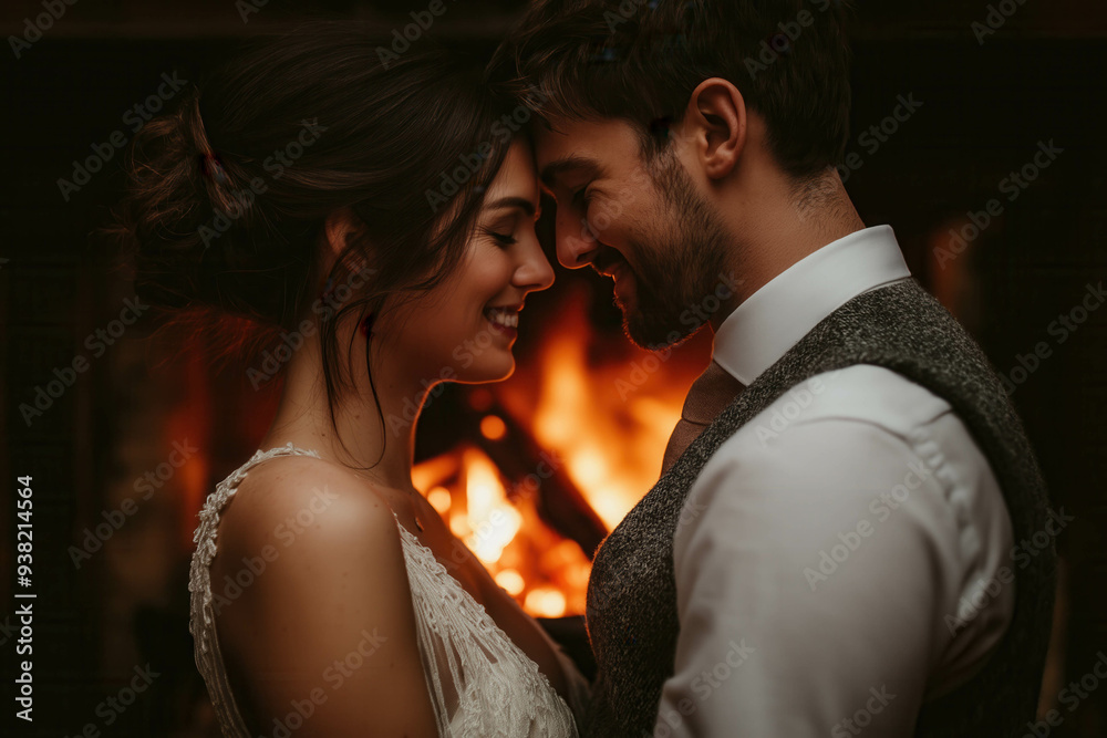 Couple Snuggle To Each Other Agains The Fire Place Couple Snuggle To Each Other Agains The Fire Place