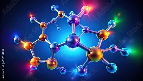 Colorful molecular structure illustration of methamphetamine, a highly addictive and dangerous synthetic drug, with intricate chemical bonds and atomic details in a 3D vector model. photo