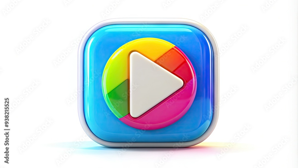 Colorful play icon on a white background, symbolizing fun and entertainment, with a bold and modern design, perfect for digital media and marketing materials. Colorful play icon on a white background, symbolizing fun and entertainment, with a bold and modern design, perfect for digital media and marketing materials.
