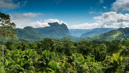 Lush Tropical Jungle Landscape with Majestic Mountains in the Congo Basin Region