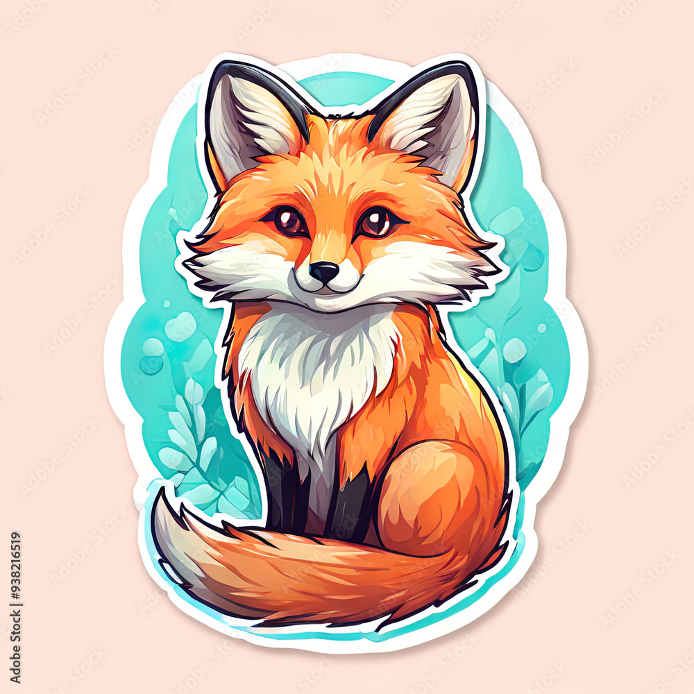 Obraz premium Cute cartoon fox sticker design.