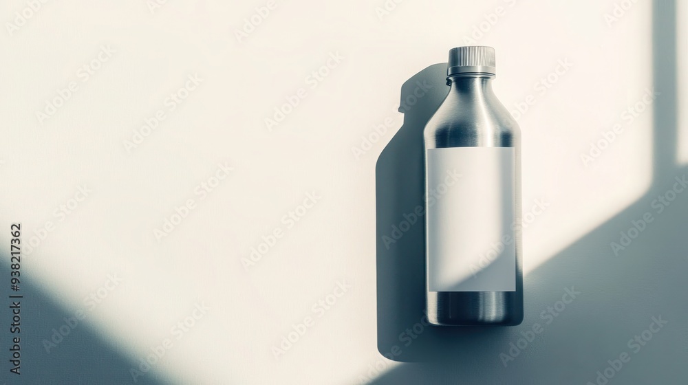 Refreshing Low Angle Shot of Silver Metal Water Bottle with White Background Refreshing Low Angle Shot of Silver Metal Water Bottle with White Background