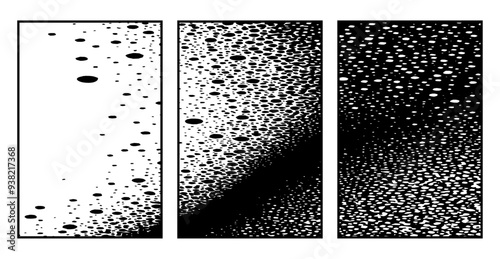 Set of 3 Abstract black and white pattern. For use in graphics. Minimalist illustration for printing on wall decorations