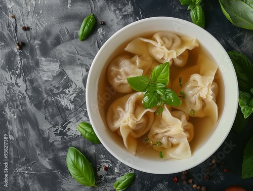 Wonton Soup. The most popular Chinese dishes. A clear broth soup with wontons, which are dumplings filled with meat or seafood.