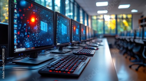 Computer Lab with Monitors and Keyboards