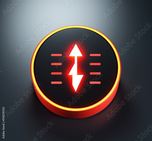 Isometric line Lightning bolt icon isolated on black background. Flash sign. Charge flash icon. Thunder bolt. Lighting strike. Red circle button. Sustainable energy concept with copy space.