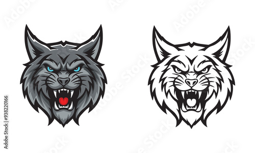 Head of an angry gray lynx. vector illustration on white background