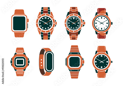 Set of different wrist watches. vector illustration on white