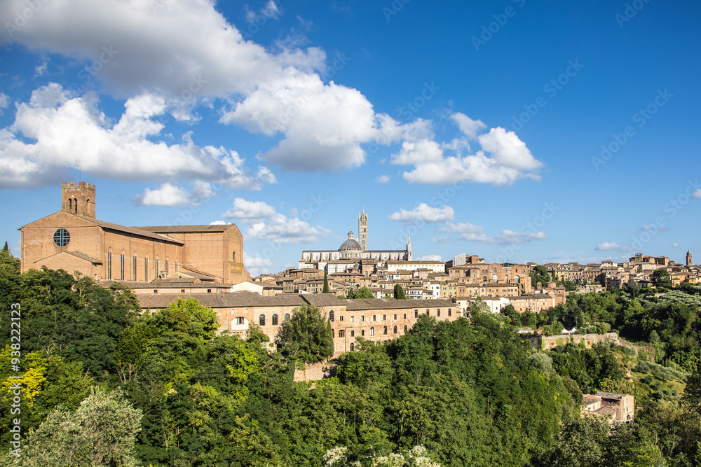 Obraz premium Ogólna panorama Sienny w letnie pochmurne popołudnie