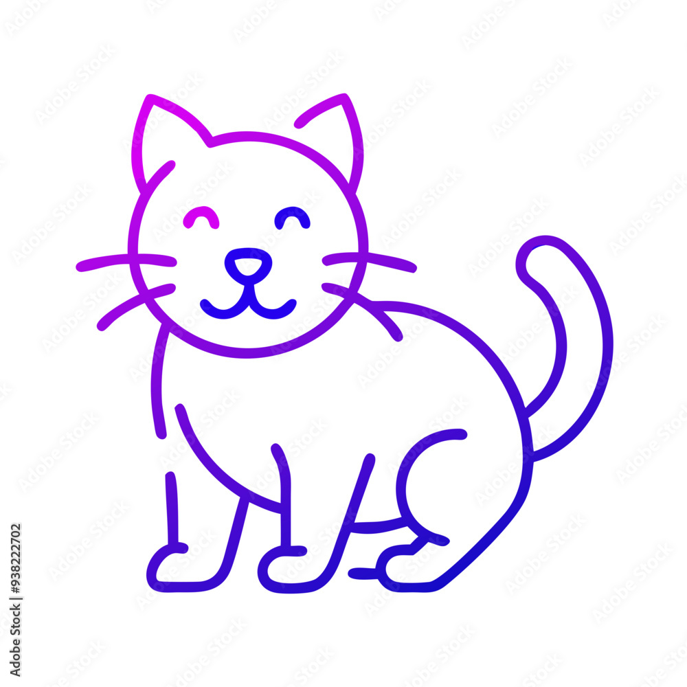 Simple line drawing of a standing cat in vector illustration with a purple gradient Simple line drawing of a standing cat in vector illustration with a purple gradient