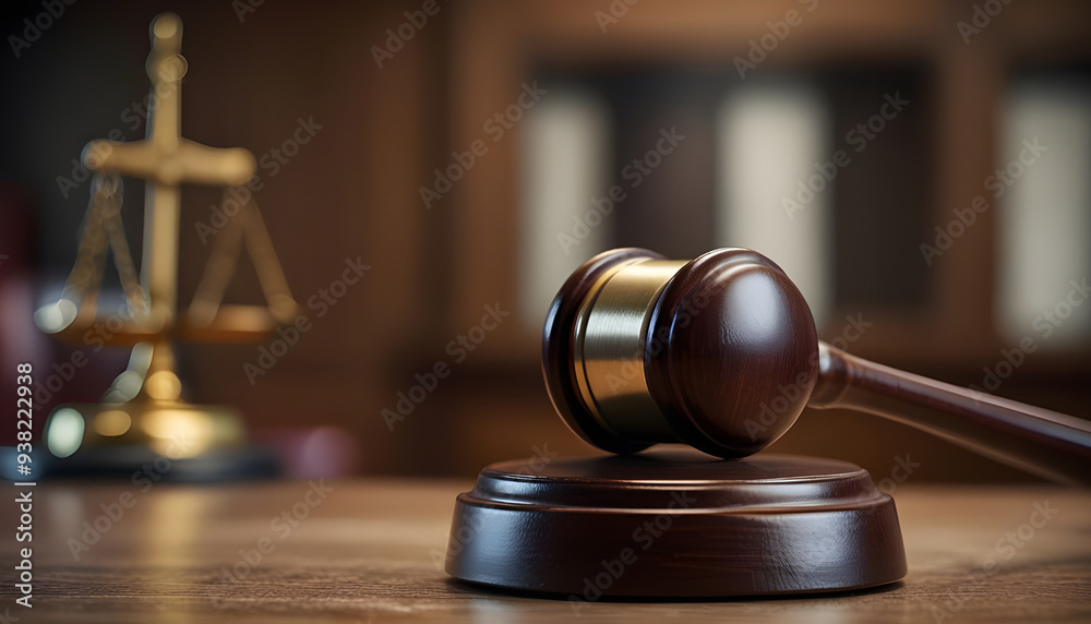 A legal judges wooden hammer and blurred background. Generative AI A legal judges wooden hammer and blurred background. Generative AI