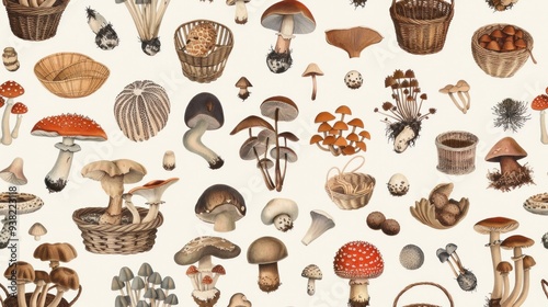 Vintage Mushroom Illustration. Diverse Fungi Collection for Nature Lovers