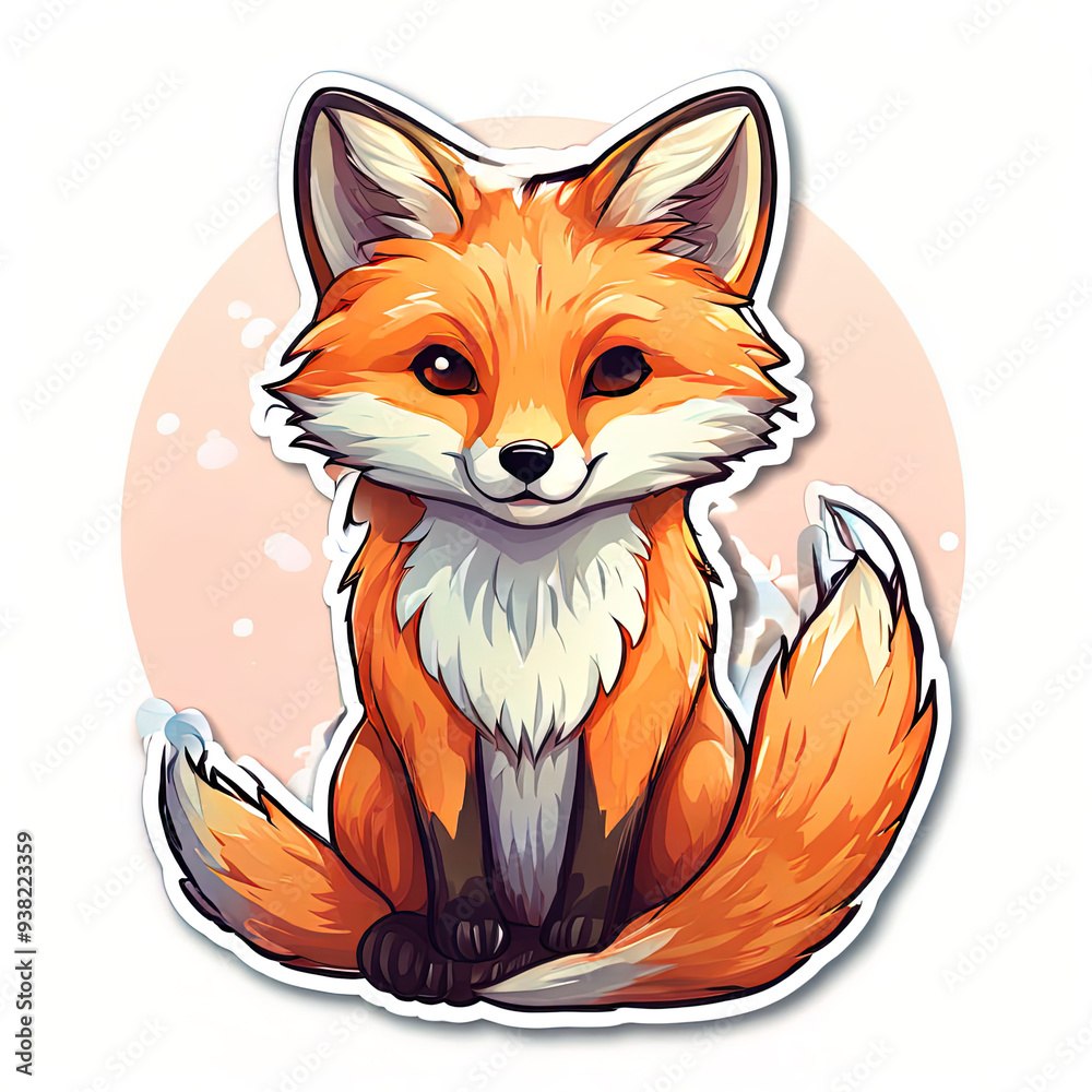 Cute cartoon fox with big eyes sitting on a pink background. Cute cartoon fox with big eyes sitting on a pink background.
