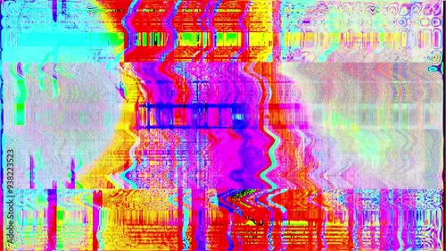 Fuzzy glitch seamless loop animation, retro technology motion graphics.