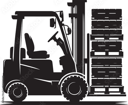 Industrial forklift lifting silhouette vector illustration isolated on a white background