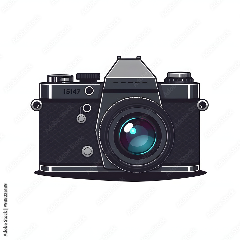 Minimalistic classic camera illustration with detailed lens design