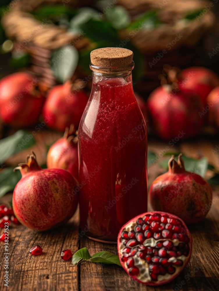 Naklejka premium Colorful bottles of fruit juices surrounded by fresh produce on pastel background