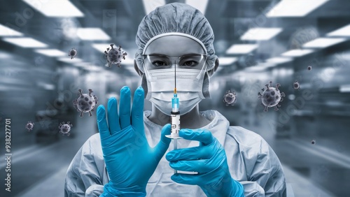 Healthcare Professional Holding a Vaccine Syringe in a Sterile Environment While Fighting Against Virus