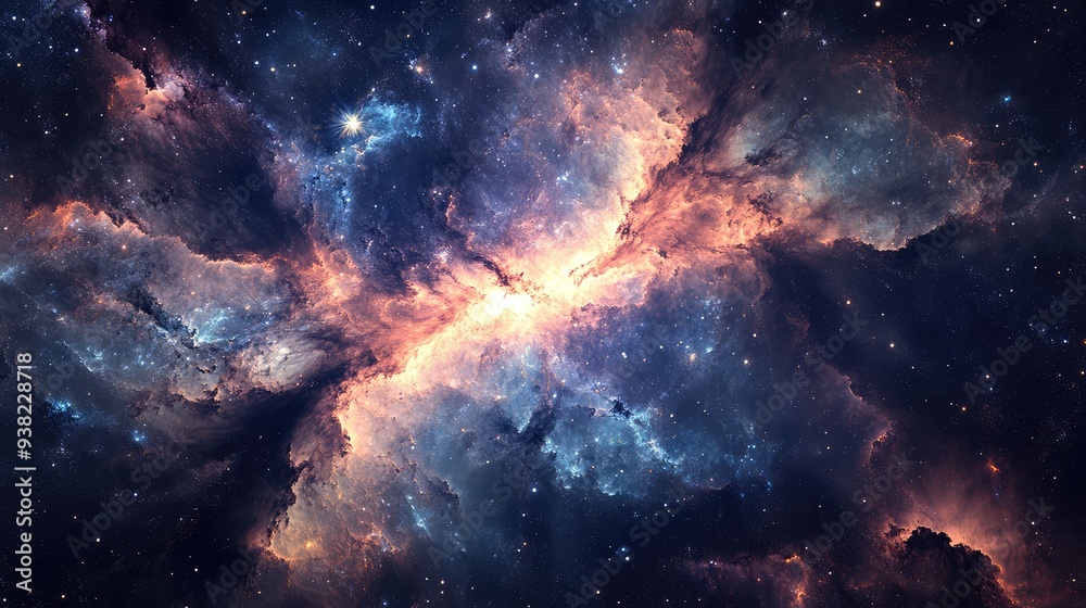 Fototapeta premium Rich galactic textures with layers of cosmic dust and interstellar gases, creating a layered and complex space scene.