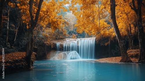 Waterfall in autumn forest at Erawan National Park