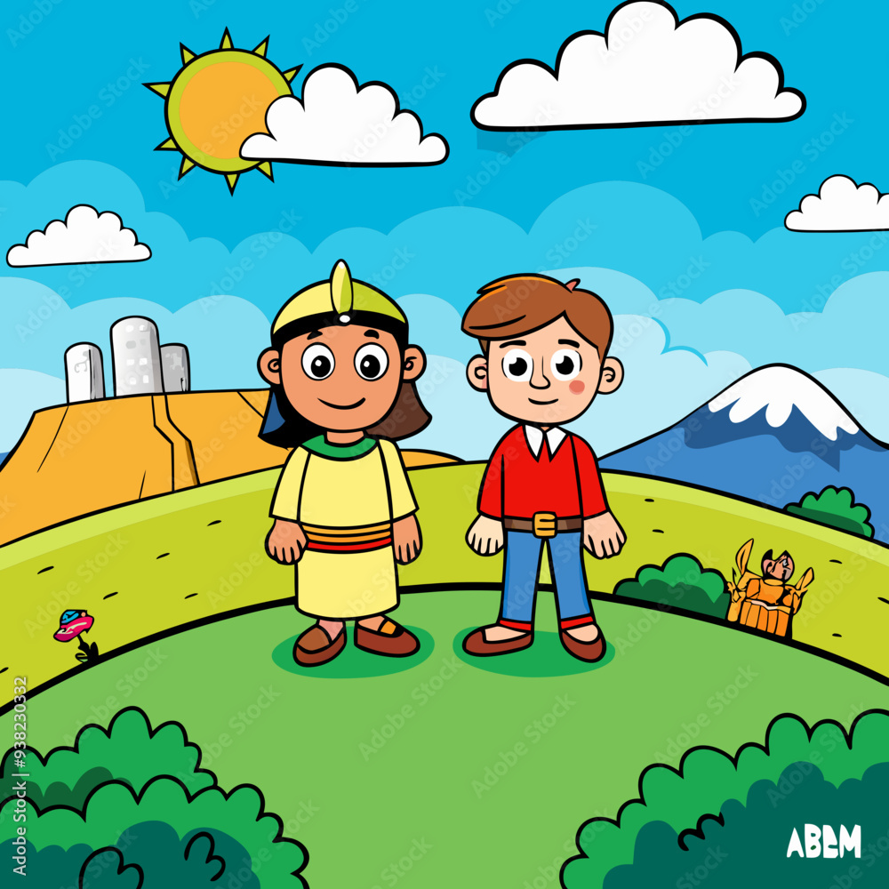 Fototapeta premium Abraham and Lot on a Hill Overlooking the Valley vector