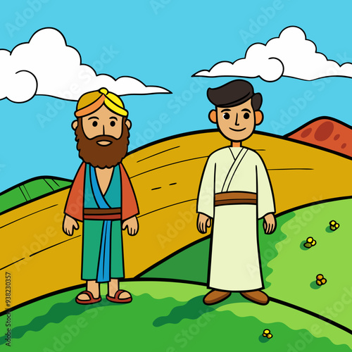 Abraham and Lot on a Hill Overlooking the Valley vector