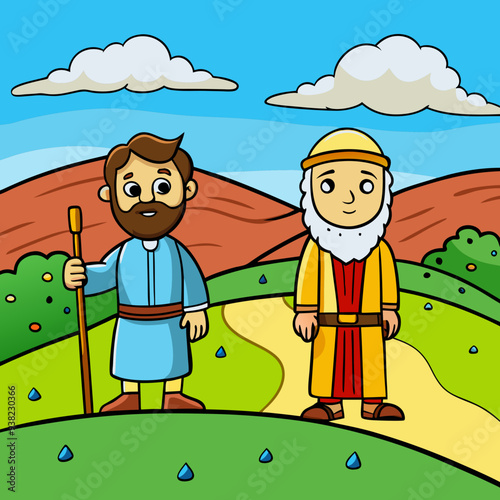 Abraham and Lot on a Hill Overlooking the Valley vector