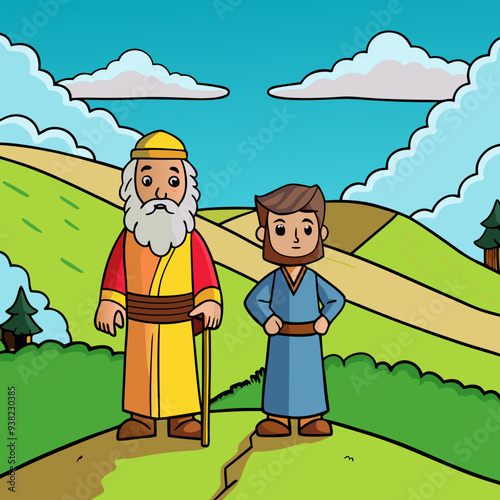 Abraham and Lot on a Hill Overlooking the Valley vector