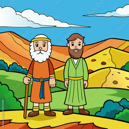 Abraham and Lot on a Hill Overlooking the Valley vector
