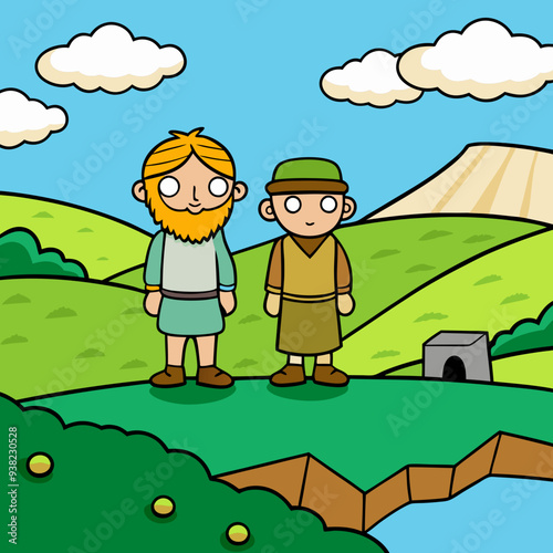 Abraham and Lot on a Hill Overlooking the Valley vector