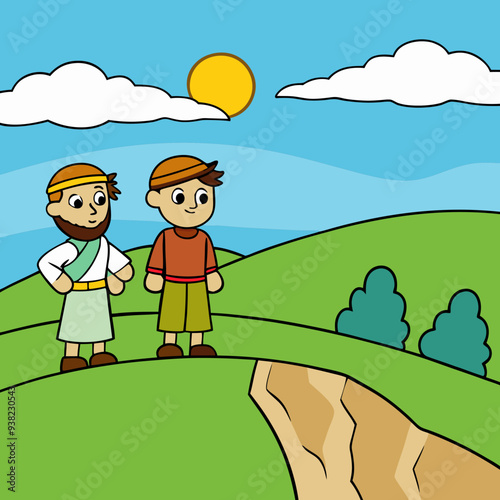 Abraham and Lot on a Hill Overlooking the Valley vector