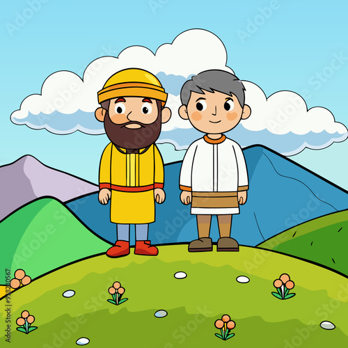 Abraham and Lot on a Hill Overlooking the Valley vector