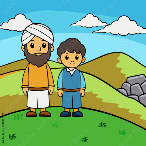 Abraham and Lot on a Hill Overlooking the Valley vector