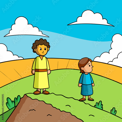 Abraham and Lot on a Hill Overlooking the Valley vector