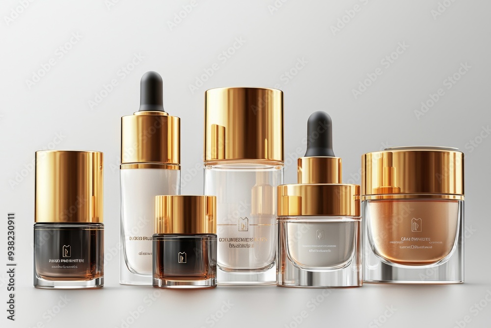 Luxurious cosmetic packaging bottles created with generative AI Luxurious cosmetic packaging bottles created with generative AI