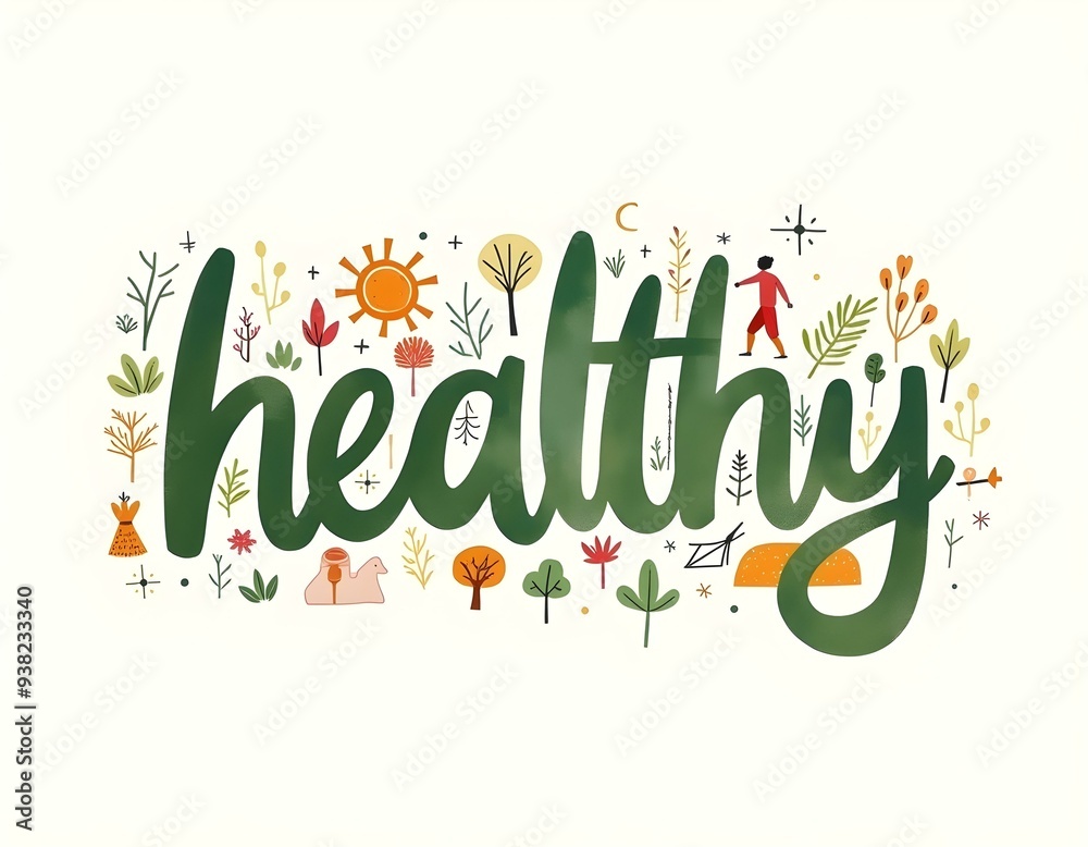 Naklejka premium an artistic background showcasing the word 'healthy' in a brush-stroke style create with ai