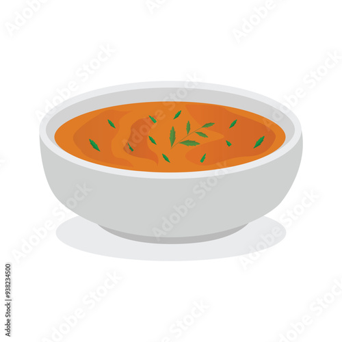 Cream soup with greens,carrot and pumpkin soup cream soup,vegetable soup,vector illustration.